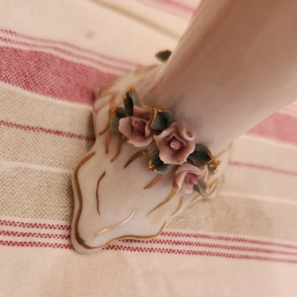 Lee Wollard Pink Cream,Gold  Floral  vase Jewelry, Make-up Brush Holder vintage - Picture 4 of 12